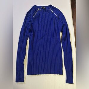 INC Blue Ribbed Sweater with Zipper Accents